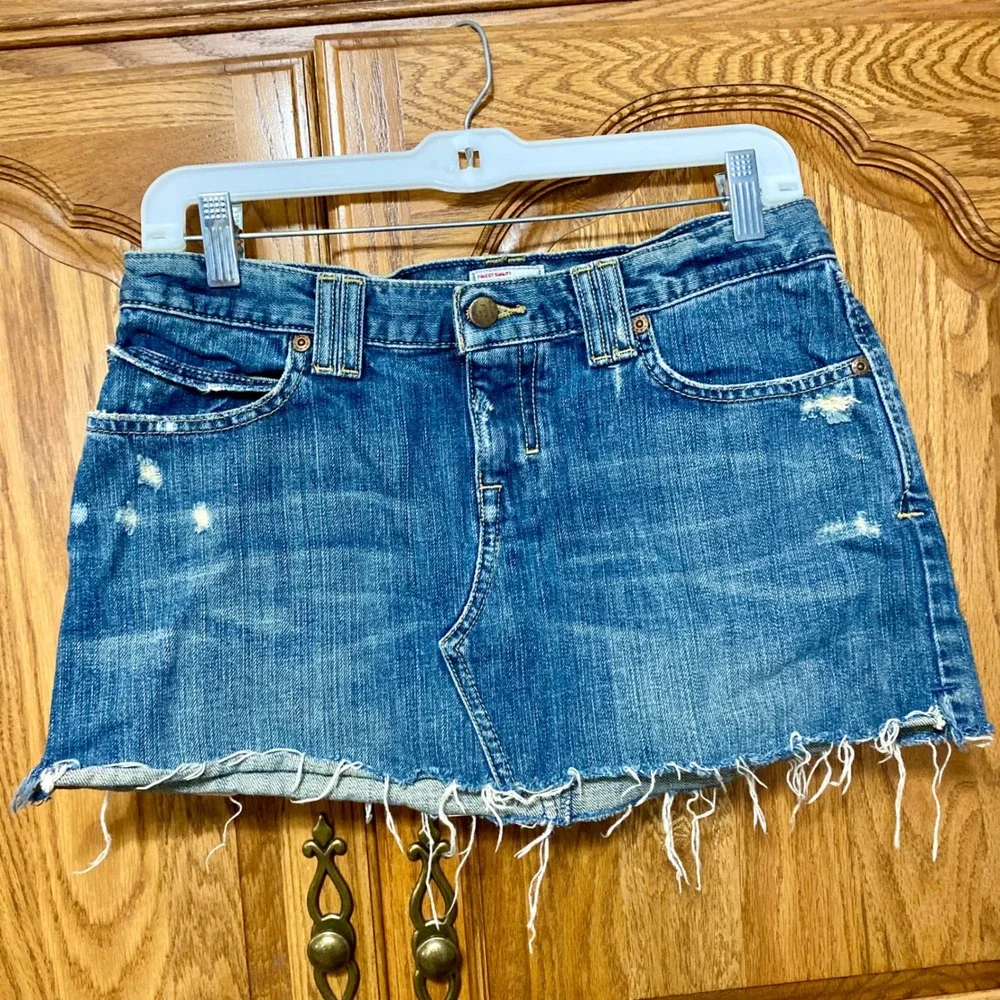 Abercrombie & Fitch Sz 4 Vintage Y2K Distressed Denim Micro Mini Skirt Raw Hem